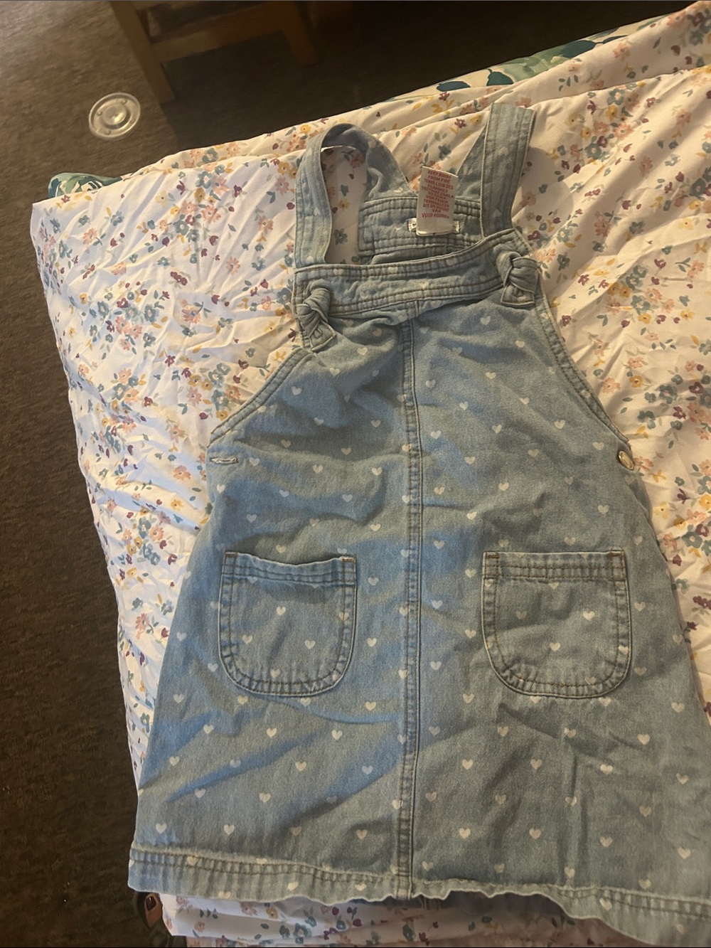 Max Studio Light Blue Heart Print Denim Overall Dress